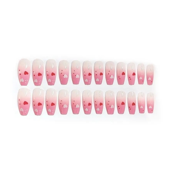 🐢2/$15 Ombre Valentine's with Hearts Press On Nails - Picture 3 of 9
